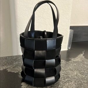 J Crew black leather bucket tote